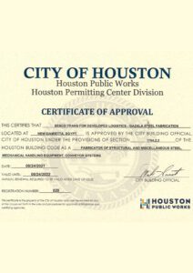Houston Certificate, SESCO Trans For Developed Logistics - Gazala Steel Fabrication